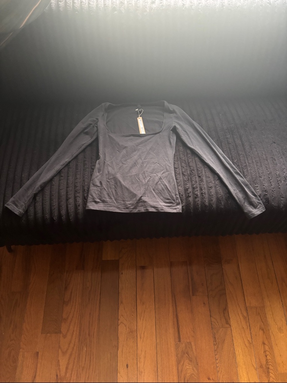 Skims Cotton Jersey Scoop Neck Long Sleeve Top •NWT• Never Worn •Soot(Black) • S